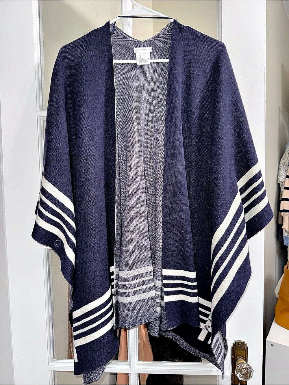 Charter Club Reversible Striped Knit Poncho Wrap Blue & White Like New